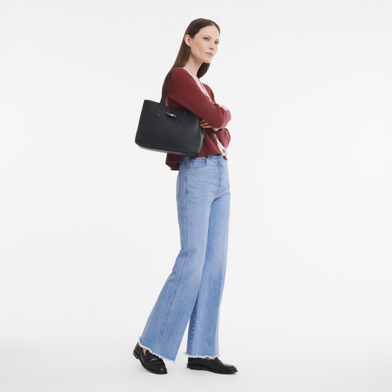 Bolsas Tote Longchamp Le Roseau Essential M Feminino Pretas Brasil | 10183968001