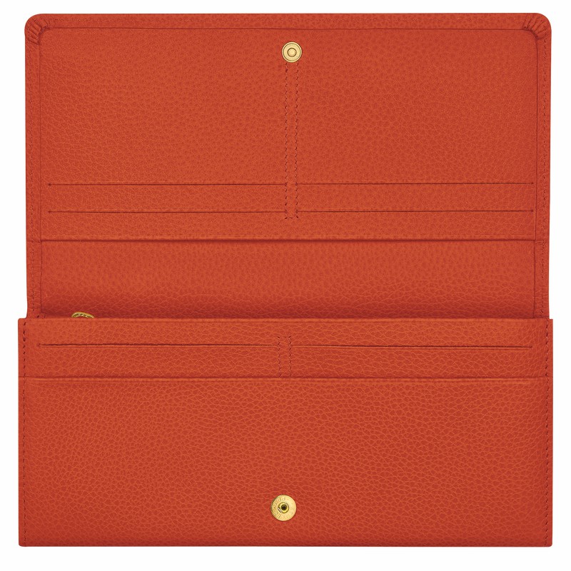 Carteiras Longchamp Le FOULONNÉ Continental Feminino Laranja Brasil | L3044021685